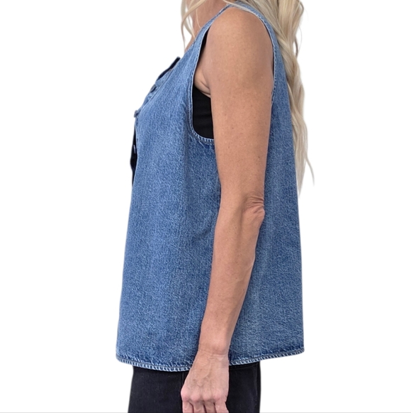 Tibi Denim Sleeveless Button Front Top Size 10 Minimalist Cotton - Picture 3 of 9